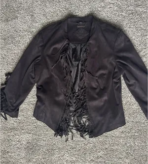 Jou Jou Black Suede Frindge Jacket Size M thumbnail 2