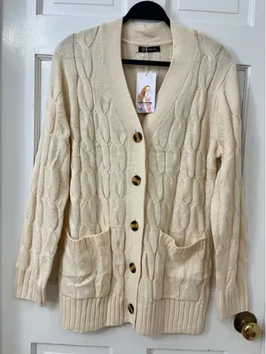 PrettyGarden Cable Knit Cardigan M Preppy‎ Classic Minimalist Academia Soft NEW thumbnail 1