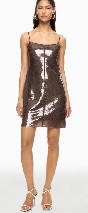 A.L.C. Brown Sequin Adjustable Strap Square Neck Sleeveless Dani Mini Dress sz S thumbnail 1