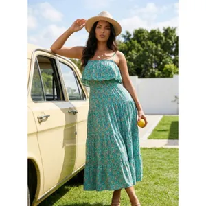 Green Floral Ruffle Boho Maxi Dress thumbnail 3