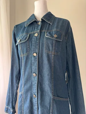Dizzy Lizzy Dark Wash Denim Long Sleeve Collared Button Down Shirt Blue Size L thumbnail 1