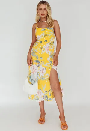 Selfie Leslie Yellow Floral Midi Dress thumbnail 5