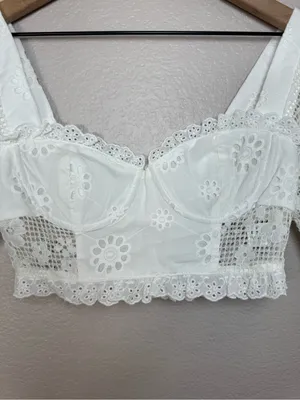 More To Come Kallie Crop Top Eyelet Lace Embroidered White XS $68 Revolve thumbnail 8