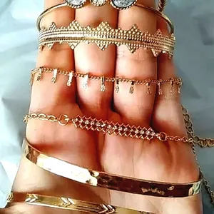 NEW Solid Gold‎ Plated 7 pc Boho Stacking Bracelet Set thumbnail 3