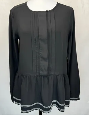 Ann Taylor Loft Top S Black Pin-Tucked Soft Lightweight Peplum thumbnail 1