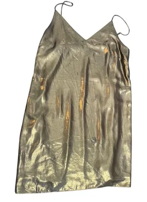 Wilfred‎ Aritzia Vivienne Gold Metallic Slip Dress V-Neck Mini Size M thumbnail 1