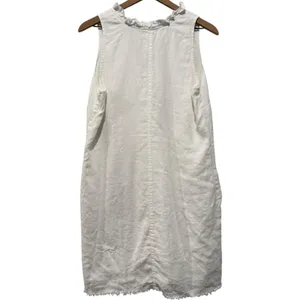 Tommy Bahama Two Palms Linen Dress M White Ruffle Frayed V-Neck Coastal Resort thumbnail 2