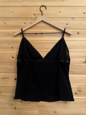 Y2K Style Spaghetti Strap Large Black Lace Cropped Babydoll Tank Top thumbnail 4