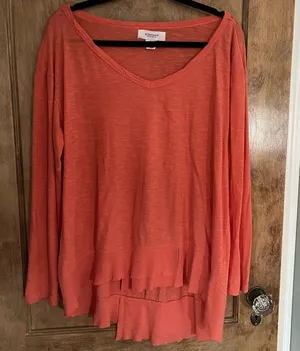 Workshop Republic Clothing Women Salmon Pink Long Sleeve Beachy Lounge wear top XL. 100% Cotton thumbnail 1