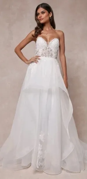 Lulus Mine, All Mine White Embroidered Organza Strapless A-Line Gown Size Medium thumbnail 1
