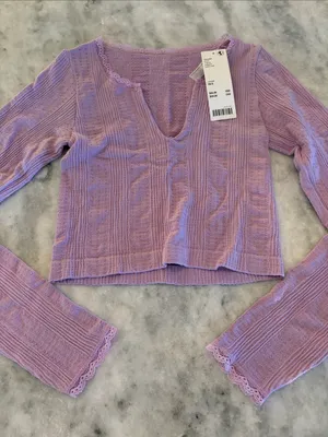Urban Outfitters Lavender Lace-Trim Knit Crop Top thumbnail 5