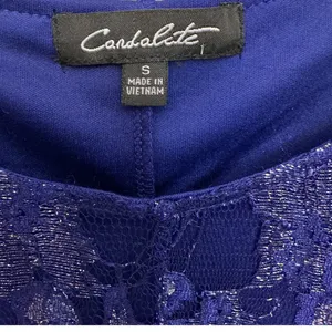 Candalete Royal Blue Silver Metallic Floral Lace Cap Sleeve Gown Maxi Dress S thumbnail 6