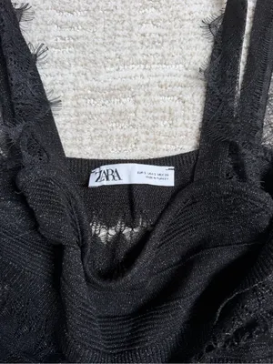 Zara Black Lace-Trim Knit Cowl Tank thumbnail 4