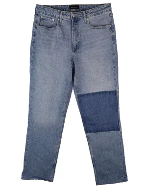 Free Assembly Jeans Womens 12 (33x30) Super High Rise Straight Patchwork Raw Hem thumbnail 1