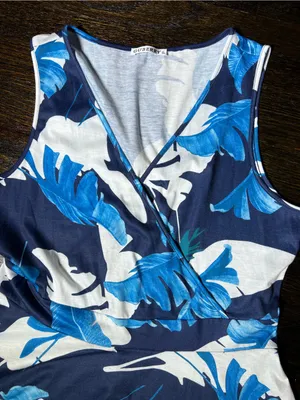 Guberry Blue Floral Tropical Palm Leaf V-Neck Sleeveless Sundress Extra Large thumbnail 3
