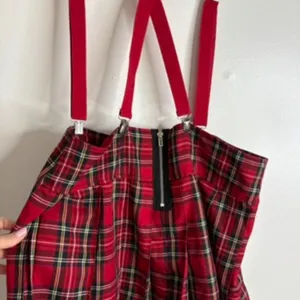 Royal Bones Red Plaid Suspender Mini Skirt Goth Punk Grunge Pleated NWT Size L thumbnail 9
