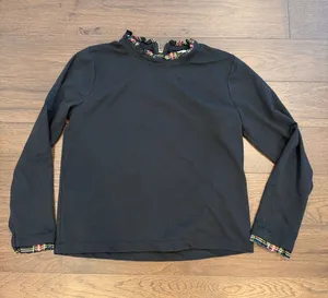 J. Crew Black Crewneck Sweater with Tartan Trim Size Medium - C67-074 thumbnail 1