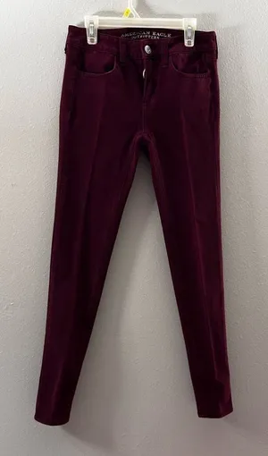 American Eagle Women Red Burgundy Jegging Jean 360 size 0 super‎ stretch thumbnail 1