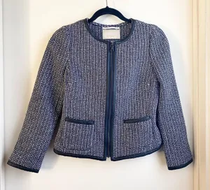 Banana Republic Navy Blue & White Tweed Blazer Jacket thumbnail 1