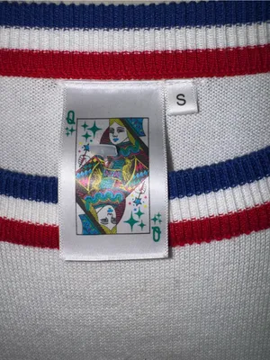 QUEEN OF SPARKLES White Short Sleeve Sweater with Red, Blue & Silver Trim thumbnail 2