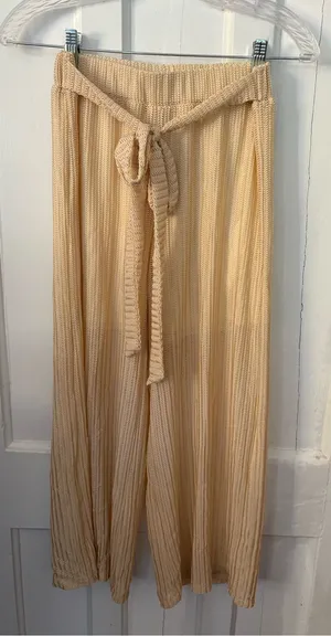 Wide-Leg Knit Palazzo Pants in Cream thumbnail 1