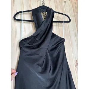 Lulus Beyond Classy Black Satin Halter Midi Dress Party Holiday Gala Extra Small thumbnail 4
