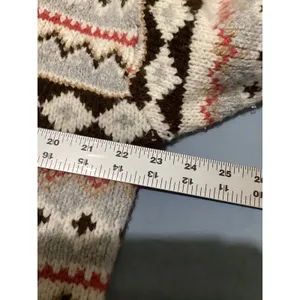 American Eagle Fair Isle Oversized Cardigan Sweater Brown Cream Grey Womens M thumbnail 6