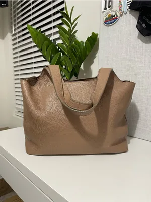 CUYANA 13” system tote bag purse Minimalist Taupe Leather cappuccino brown thumbnail 5