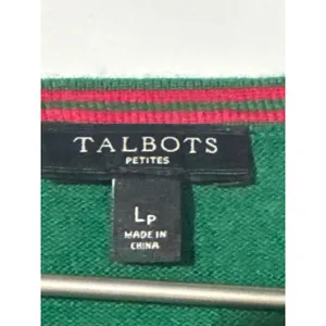 Talbots Petites Womens LP Green Dalmatian Dog Cardigan Cashmere Blend Holiday thumbnail 3