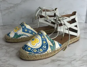 Aquazzura Belgravia Printed Leather Flats Espadrille‎ White Size 8.5 cute spring thumbnail 1