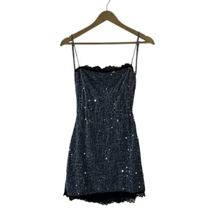 NWT Edikted Sylvester Sequin Mini Dress Silver Y2K Lace Trim Low Back Size M thumbnail 3