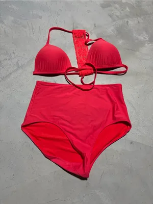 Aerie Coral High-Waist Bikini Set large thumbnail 1