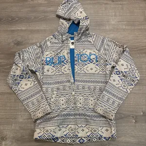 Burton WB Peak Spell Out Fair Isle Geometric Zip Up Outdoor Ski Hoodie Jacket L thumbnail 1