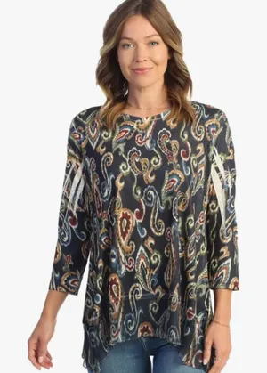 NEW‎ Jess & Jane Tunic Top Bohemian Paisley Print Long Sleeve Blouse Size M thumbnail 1