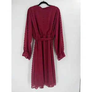Baltic Born Paisley Dress Women 2XL Burgundy Swiss Dot Long Sleeve Romantic Midi thumbnail 12
