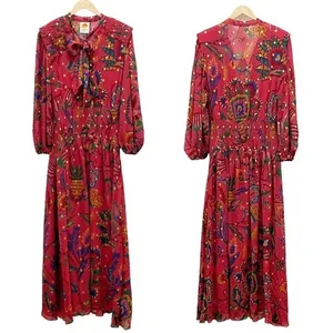 NWT Farm Rio Sunset Tapestry Floral Long Sleeve Boho Maxi Dress Warm Red Size XS thumbnail 4