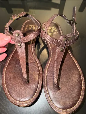 Frye Dark Brown Leather T-Strap Sandals thumbnail 1
