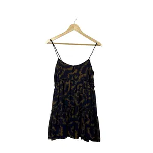 Urban Outfitters Rory Printed Chiffon Tiered Ruffle Mini Dress Navy/Tan Size M thumbnail 4