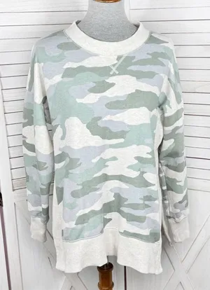 Aerie Good Vibes Dessert Sage Camo Oversized Split Side Sweatshirt Small thumbnail 1
