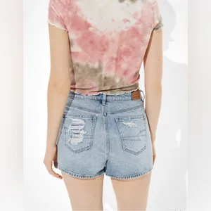 AMERICAN EAGLE High Rise Distressed Denim Mom Shorts Comfort Stretch Size 00 thumbnail 2