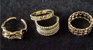 Gold tone Ring Set 4 Piece Bundle Textured Stackable Cutout Adjustable Statement thumbnail 1