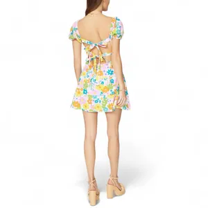 Show Me Your Mumu Cathy Floral Mini Dress Multicolor S Puff Sleeve Open Back thumbnail 6