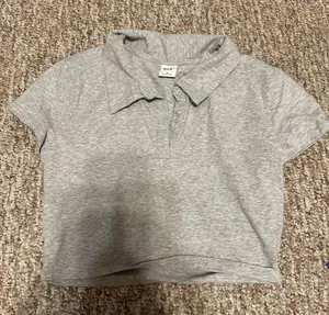 Aritzia Tna Gray Crop Polo Top thumbnail 1