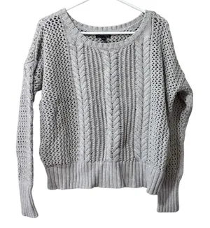 American Eagle Women Size Large Chunky Knit Sweater Preppy Ribbed Wool‎ Blend thumbnail 1