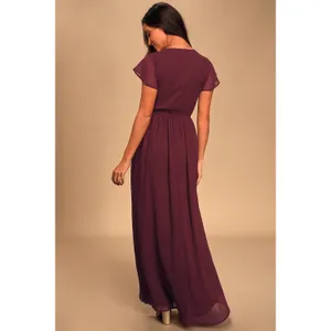 Lulus Lost in the Moment Burgundy Purple Chiffon Maxi Dress Formal 1XL NWT thumbnail 4