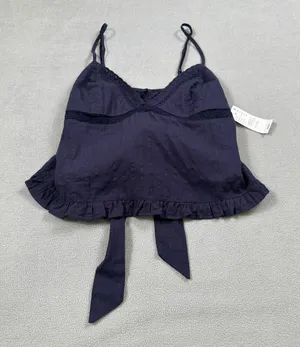 Your Favorite PacSun Cami Tank Top Womens XS Navy Blue Lace Trim Tie Back Straps thumbnail 1