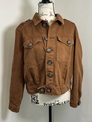 Free People Brown Utility Cropped Military Jacket Button Front Small Boho Field thumbnail 1