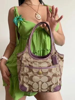 Coach Ergo Shoulder bag jacquard signature with plum leather thumbnail 1
