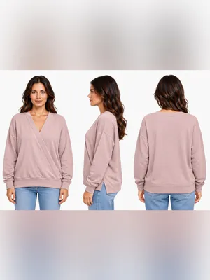 Athleta Purana V-Neck Wrap Sweatshirt Pink Size Large NWT $89 thumbnail 2