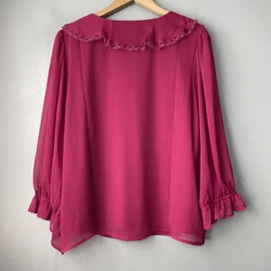 LC Lauren Conrad Top Size XL Berry Sheer Ruffled Romantic Feminine Lace Trimmed thumbnail 4